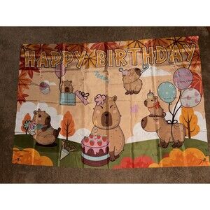 Capybara Happy Birthday Flag Banner Backdrop for Party